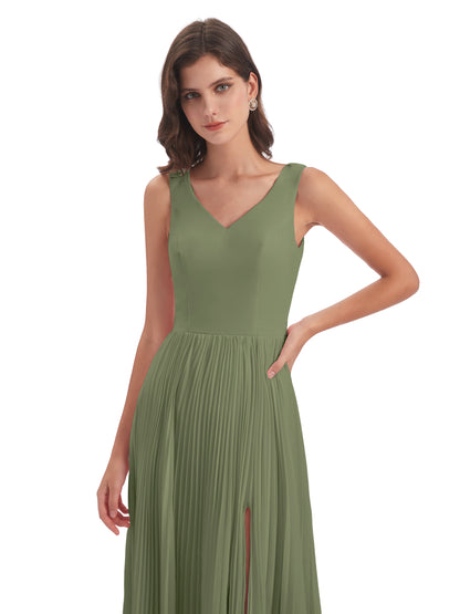 Kenya V-neck Split Chiffon Long Bridesmaid Dresses