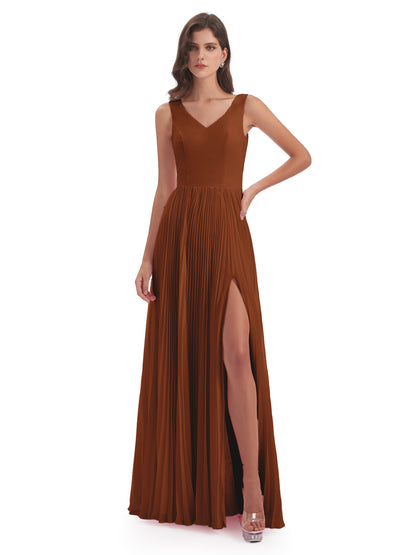 Kenya V-neck Split Chiffon Long Bridesmaid Dresses