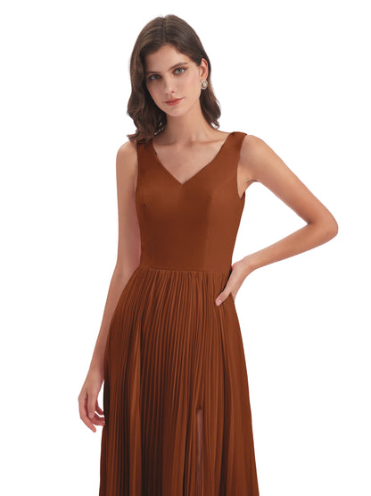 Kenya V-neck Split Chiffon Long Bridesmaid Dresses