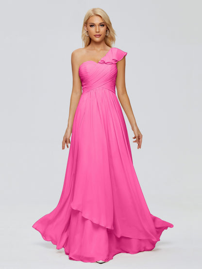Kylie One-Shoulder Ruffles Chiffon Bridesmaid Dresses