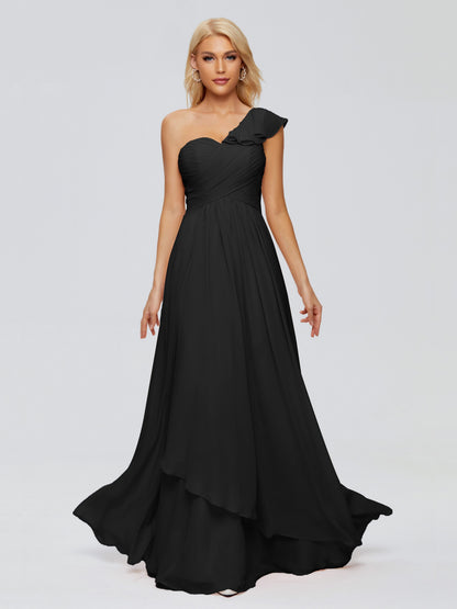 Kylie One-Shoulder Ruffles Chiffon Bridesmaid Dresses