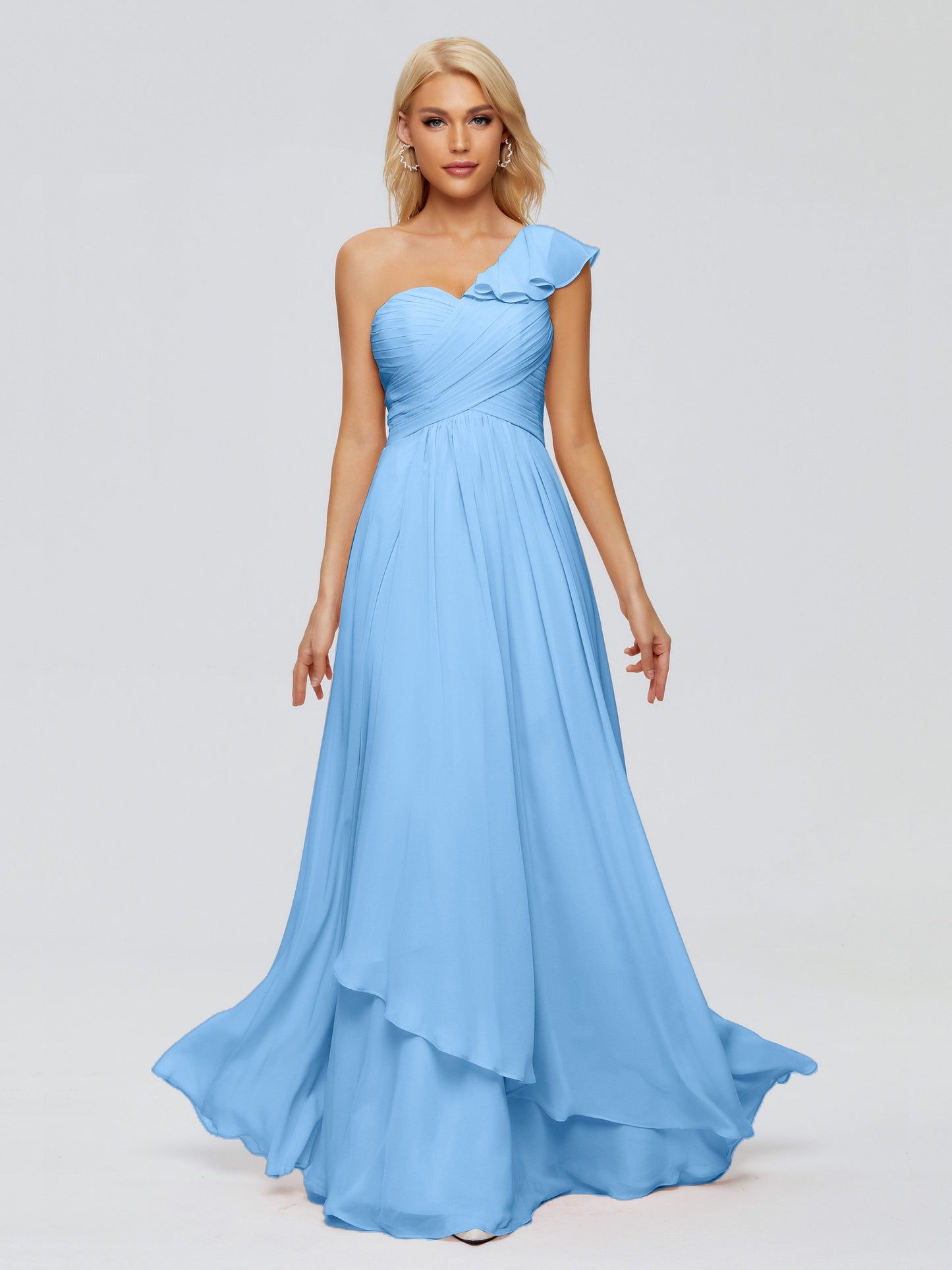 Kylie One-Shoulder Ruffles Chiffon Bridesmaid Dresses