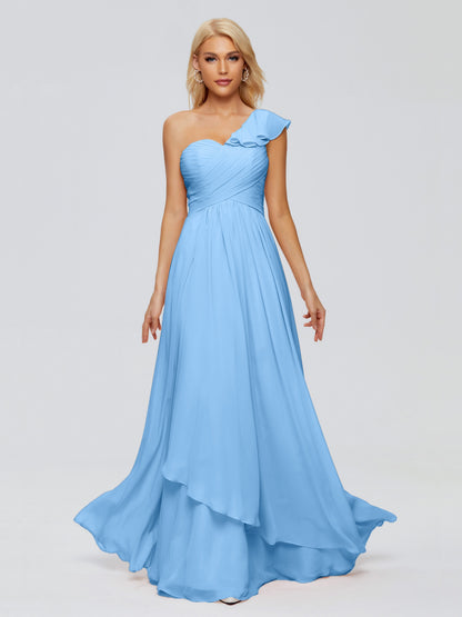 Kylie One-Shoulder Ruffles Chiffon Bridesmaid Dresses