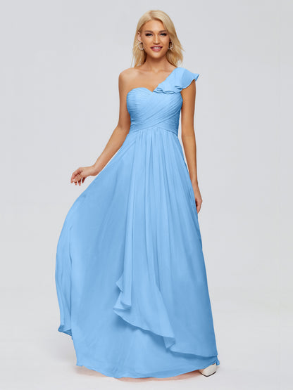 Kylie One-Shoulder Ruffles Chiffon Bridesmaid Dresses
