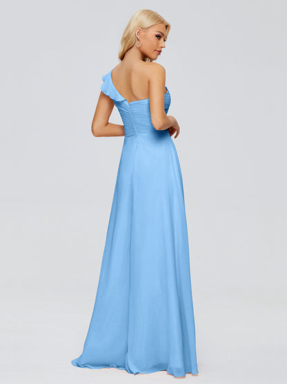 Kylie One-Shoulder Ruffles Chiffon Bridesmaid Dresses