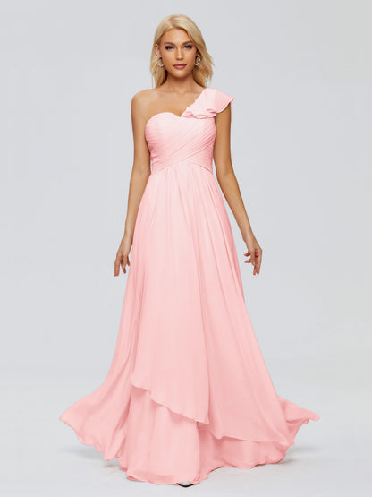 Kylie One-Shoulder Ruffles Chiffon Bridesmaid Dresses