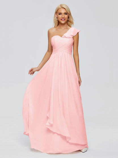 Kylie One-Shoulder Ruffles Chiffon Bridesmaid Dresses