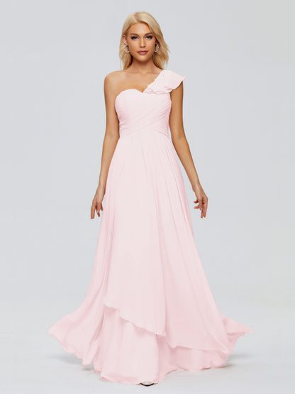 Kylie One-Shoulder Ruffles Chiffon Bridesmaid Dresses