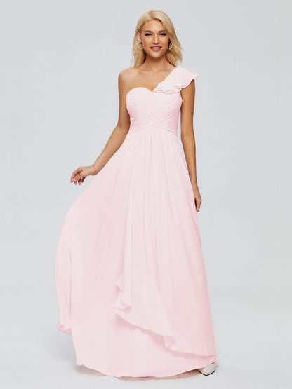 Kylie One-Shoulder Ruffles Chiffon Bridesmaid Dresses