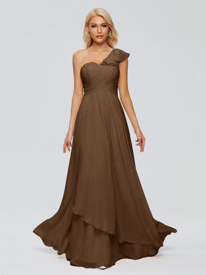 Kylie One-Shoulder Ruffles Chiffon Bridesmaid Dresses