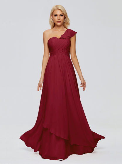 Kylie One-Shoulder Ruffles Chiffon Bridesmaid Dresses
