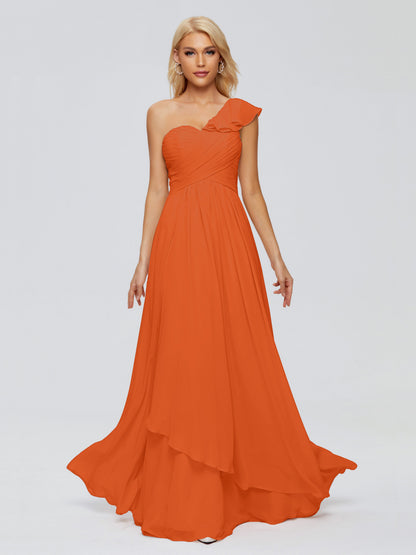 Kylie One-Shoulder Ruffles Chiffon Bridesmaid Dresses
