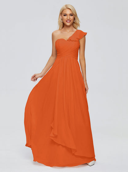 Kylie One-Shoulder Ruffles Chiffon Bridesmaid Dresses