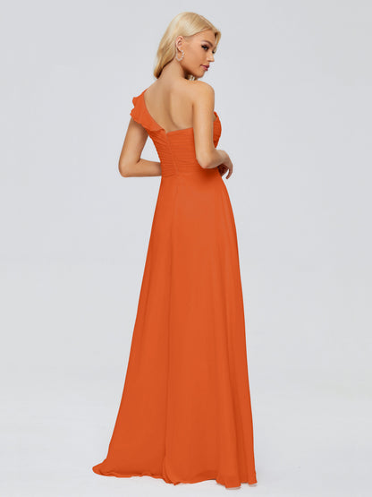 Kylie One-Shoulder Ruffles Chiffon Bridesmaid Dresses