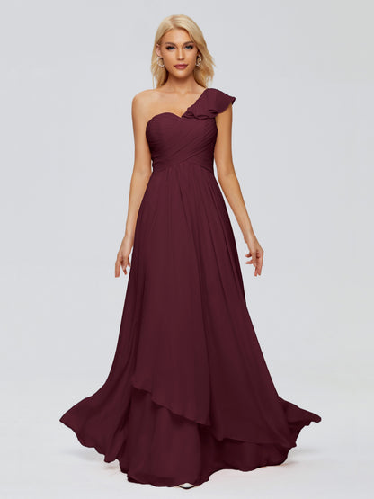 Kylie One-Shoulder Ruffles Chiffon Bridesmaid Dresses