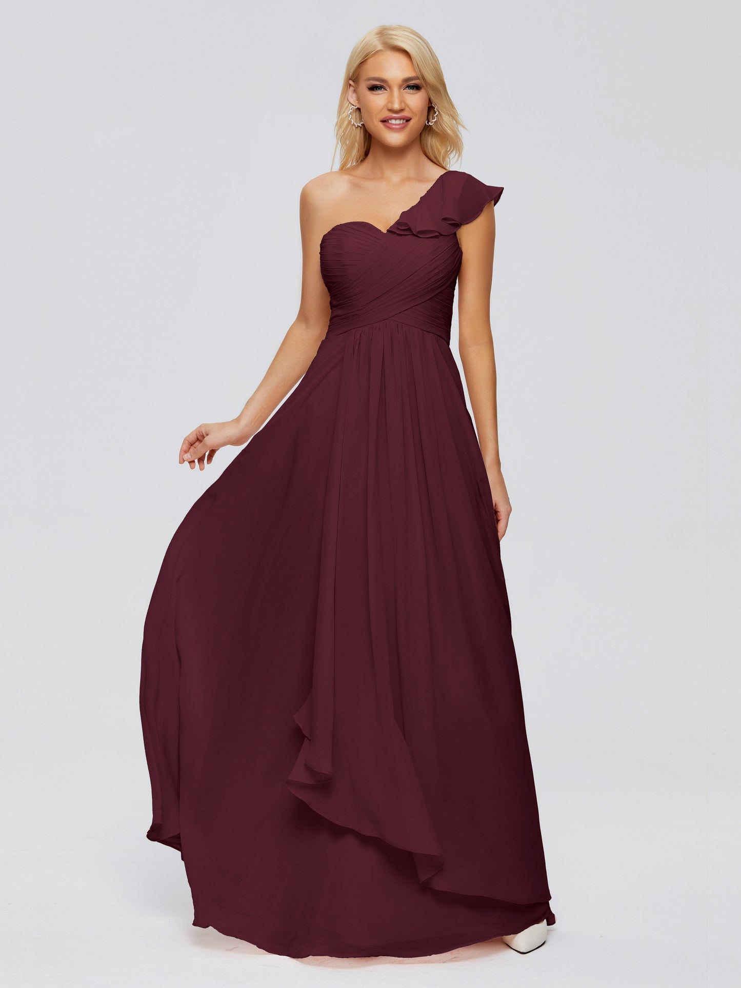 Kylie One-Shoulder Ruffles Chiffon Bridesmaid Dresses