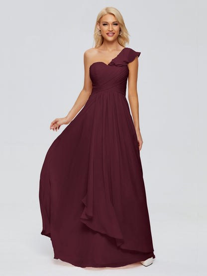 Kylie One-Shoulder Ruffles Chiffon Bridesmaid Dresses
