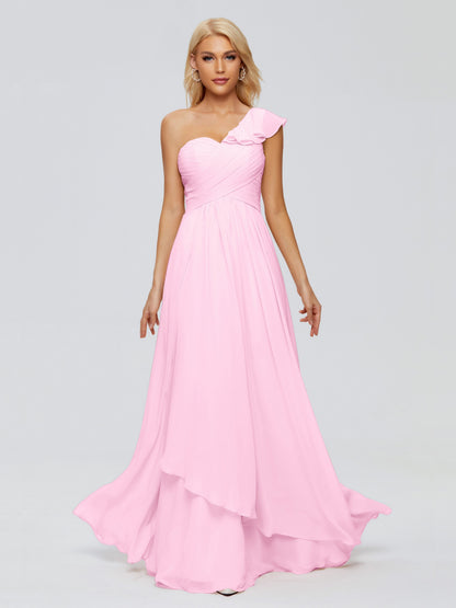Kylie One-Shoulder Ruffles Chiffon Bridesmaid Dresses