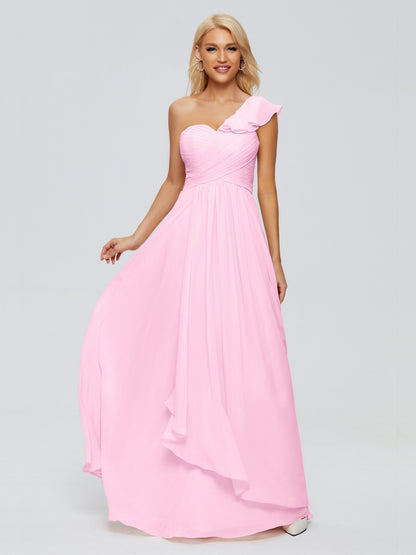 Kylie One-Shoulder Ruffles Chiffon Bridesmaid Dresses