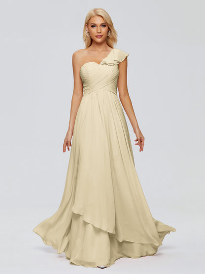 Kylie One-Shoulder Ruffles Chiffon Bridesmaid Dresses