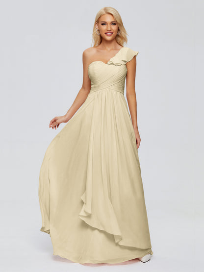 Kylie One-Shoulder Ruffles Chiffon Bridesmaid Dresses