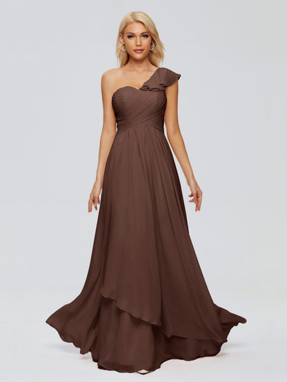 Kylie One-Shoulder Ruffles Chiffon Bridesmaid Dresses