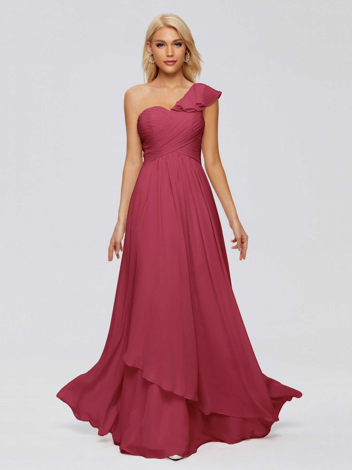 Kylie One-Shoulder Ruffles Chiffon Bridesmaid Dresses