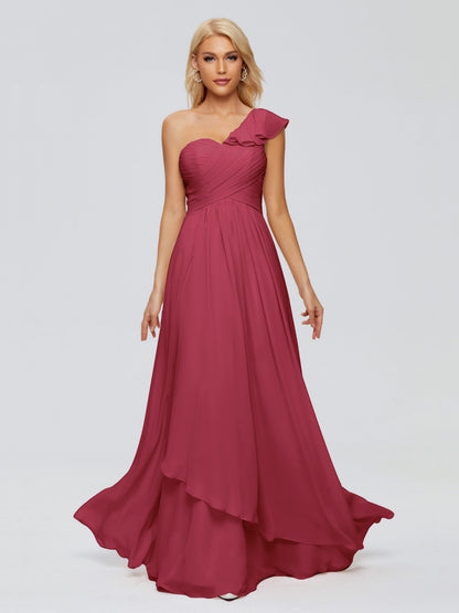 Kylie One-Shoulder Ruffles Chiffon Bridesmaid Dresses