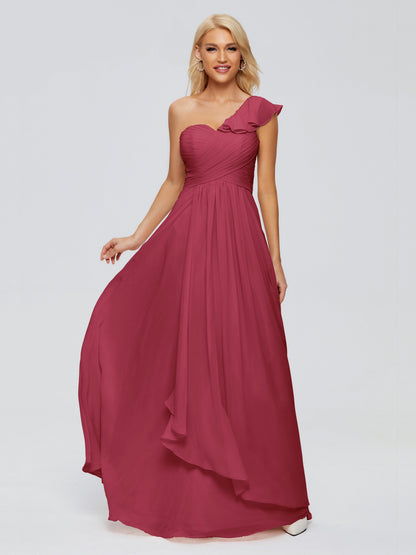 Kylie One-Shoulder Ruffles Chiffon Bridesmaid Dresses