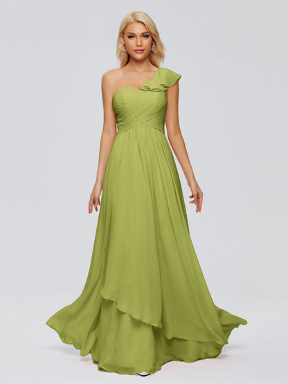 Kylie One-Shoulder Ruffles Chiffon Bridesmaid Dresses