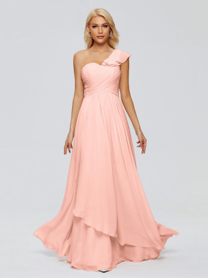 Kylie One-Shoulder Ruffles Chiffon Bridesmaid Dresses