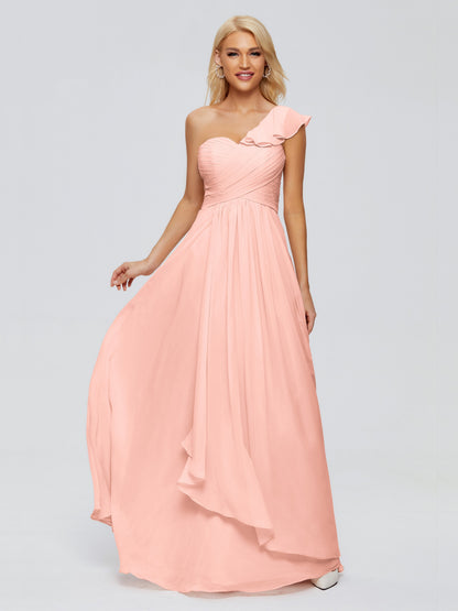 Kylie One-Shoulder Ruffles Chiffon Bridesmaid Dresses