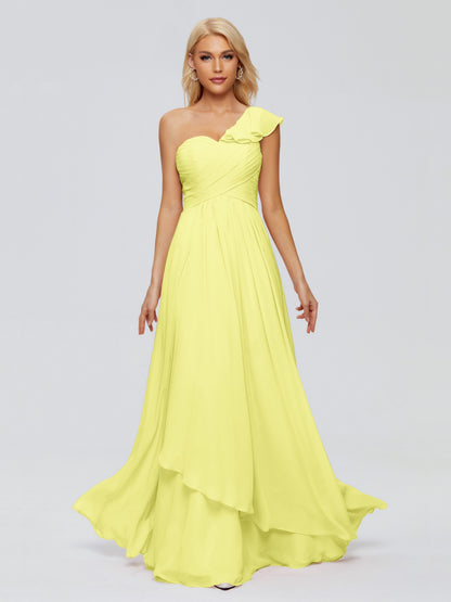 Kylie One-Shoulder Ruffles Chiffon Bridesmaid Dresses