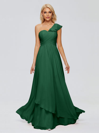 Kylie One-Shoulder Ruffles Chiffon Bridesmaid Dresses