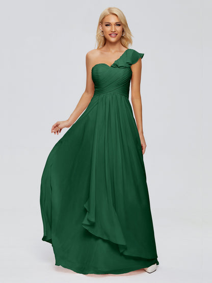 Kylie One-Shoulder Ruffles Chiffon Bridesmaid Dresses