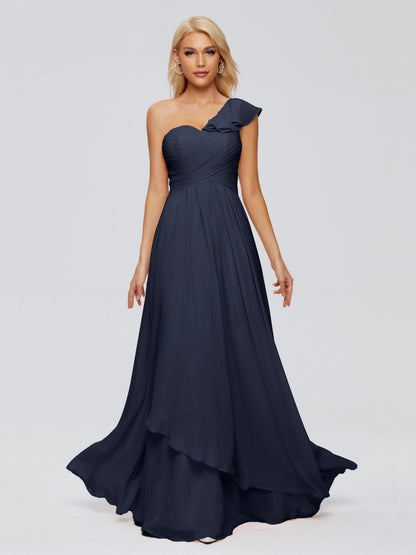 Kylie One-Shoulder Ruffles Chiffon Bridesmaid Dresses
