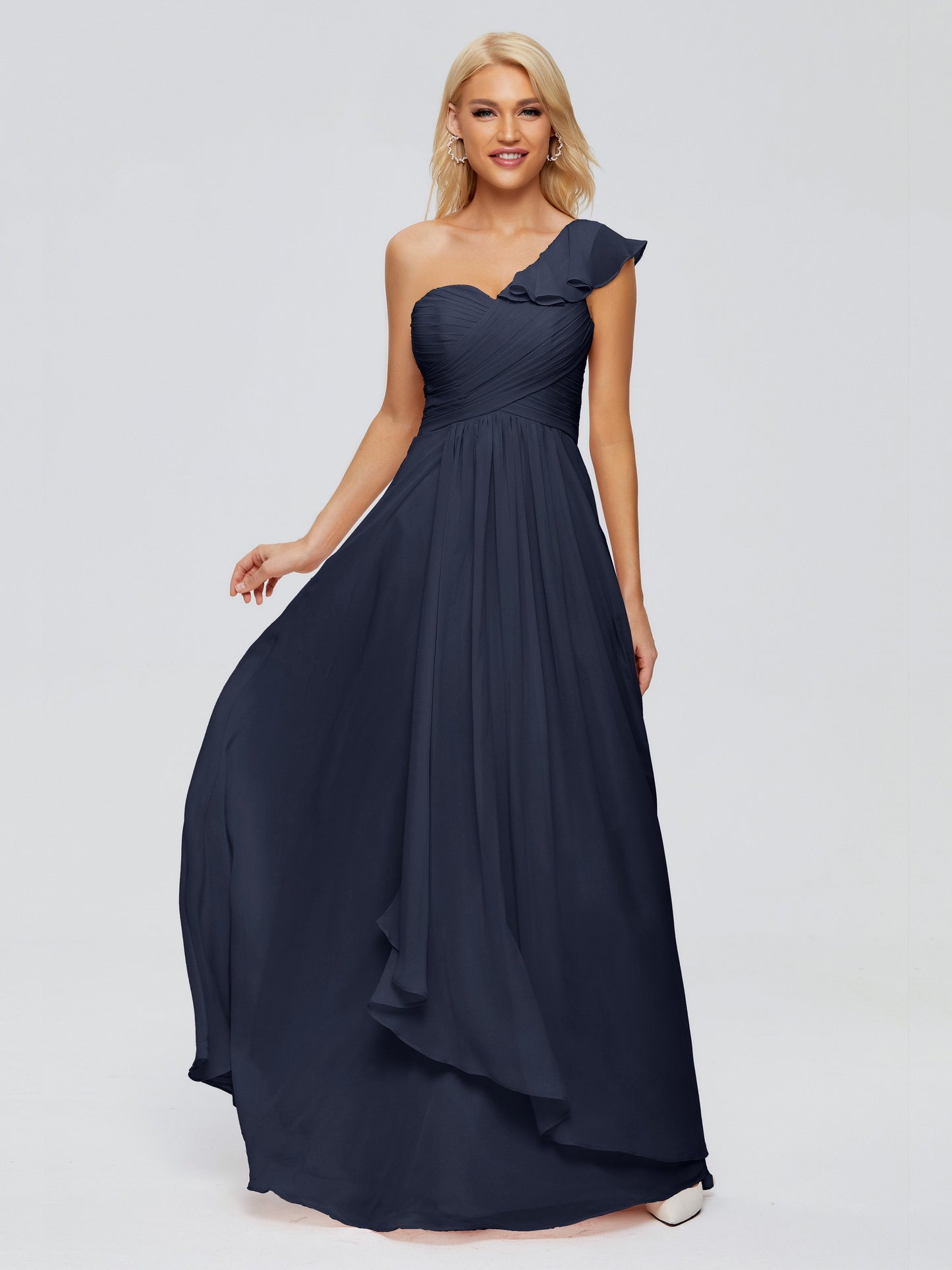 Kylie One-Shoulder Ruffles Chiffon Bridesmaid Dresses