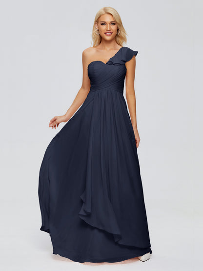 Kylie One-Shoulder Ruffles Chiffon Bridesmaid Dresses