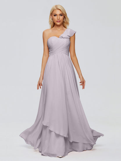 Kylie One-Shoulder Ruffles Chiffon Bridesmaid Dresses