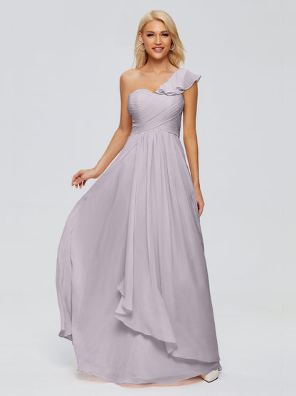 Kylie One-Shoulder Ruffles Chiffon Bridesmaid Dresses