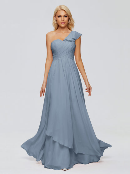 Kylie One-Shoulder Ruffles Chiffon Bridesmaid Dresses