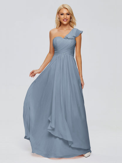 Kylie One-Shoulder Ruffles Chiffon Bridesmaid Dresses