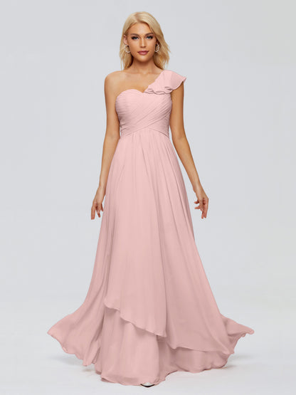 Kylie One-Shoulder Ruffles Chiffon Bridesmaid Dresses