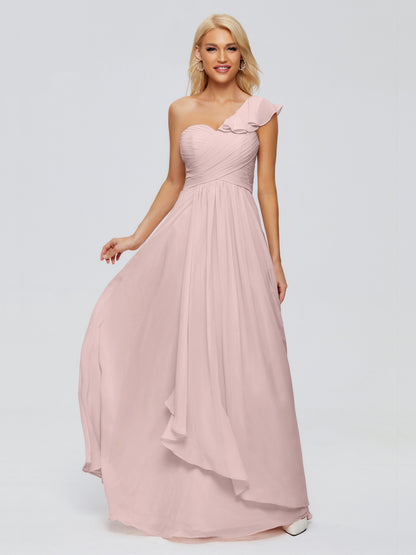 Kylie One-Shoulder Ruffles Chiffon Bridesmaid Dresses