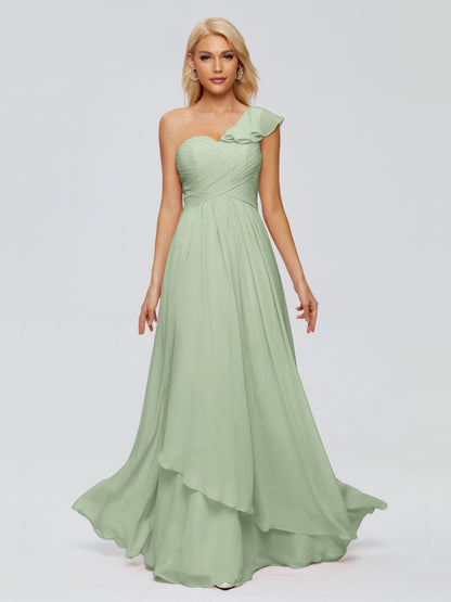 Kylie One-Shoulder Ruffles Chiffon Bridesmaid Dresses