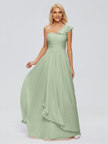 Kylie One-Shoulder Ruffles Chiffon Bridesmaid Dresses