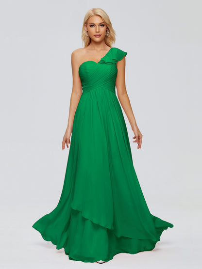 Kylie One-Shoulder Ruffles Chiffon Bridesmaid Dresses