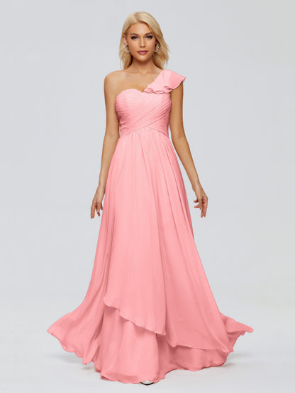 Kylie One-Shoulder Ruffles Chiffon Bridesmaid Dresses