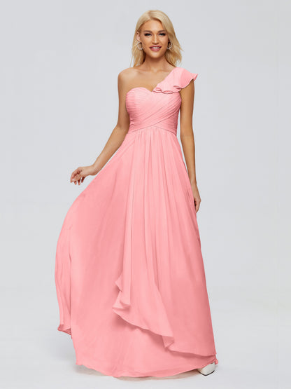 Kylie One-Shoulder Ruffles Chiffon Bridesmaid Dresses