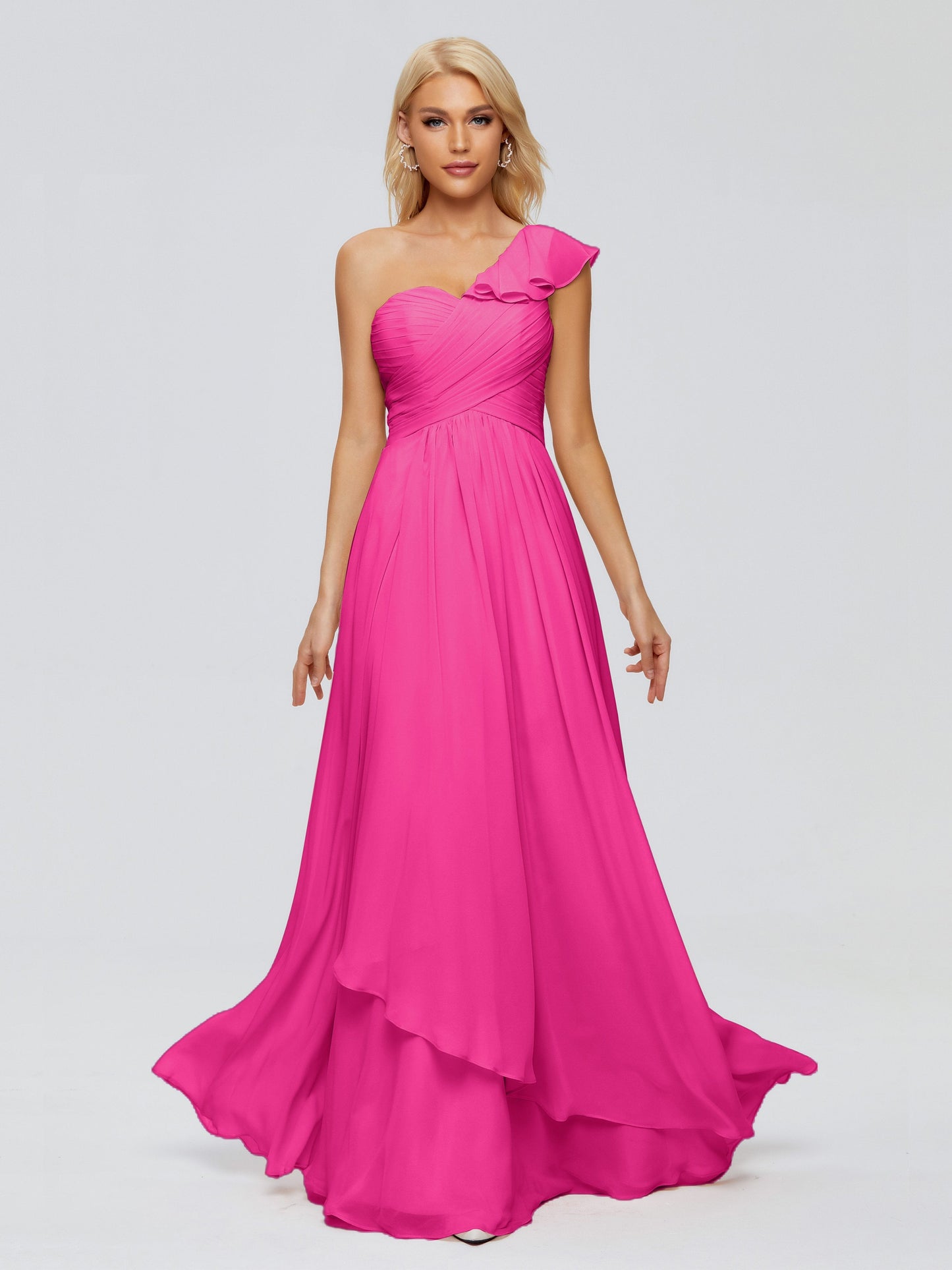 Kylie One-Shoulder Ruffles Chiffon Bridesmaid Dresses
